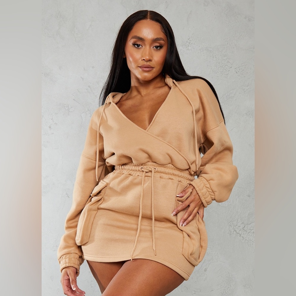 PrettyLittleThing Olive Green plunge utility dress sz. 14